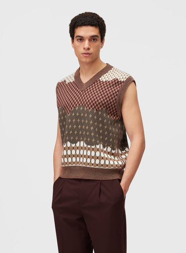Retori Reversibile Jacquard Vest Amaranto - Knitwear - Luxury Sweaters for Men - Reversed Front