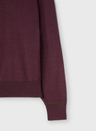 Retori Cuff Micro Check Detail Crewneck Amaranth And Green - Knitwear - Luxury Sweaters for Men - Detail