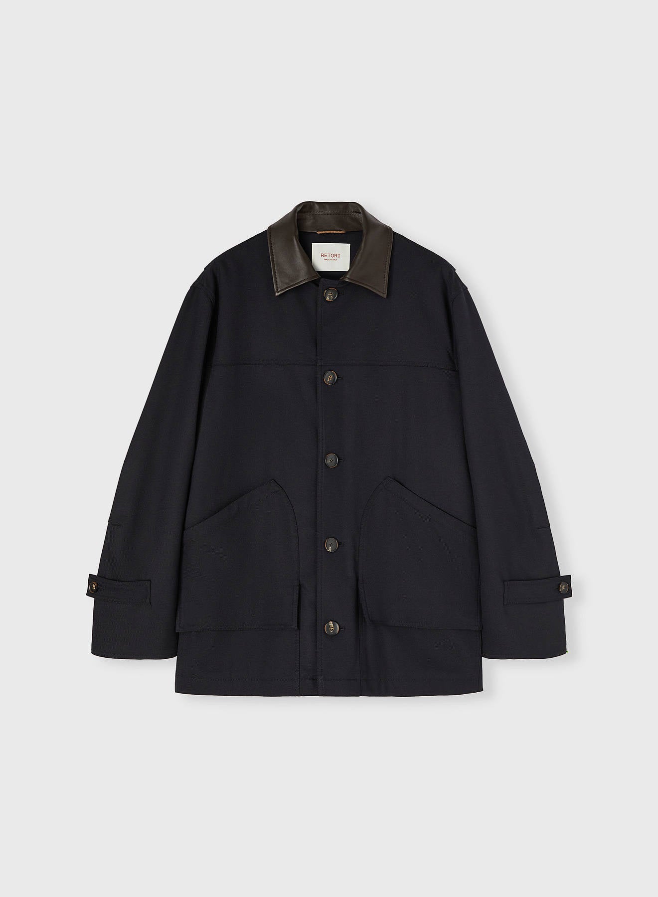 Retori Field Jacket With Leather Details Navy And Camel - Ready To Wear - Luxury Coats & Jackets for Men