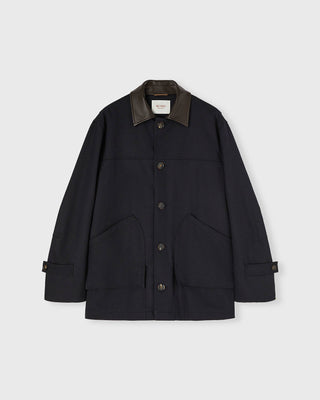 Retori Field Jacket With Leather Details Navy And Camel - Ready To Wear - Luxury Coats & Jackets for Men