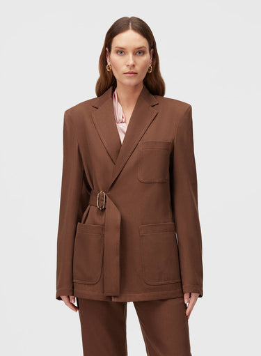 Retori Denim Belt Jacket Clay - Ready To Wear - Luxury Coats & Jackets for Women - Front