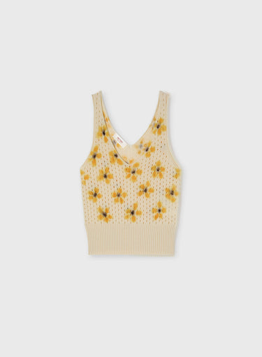 PRINTED CASHMERE OPENWORK KNIT TOP