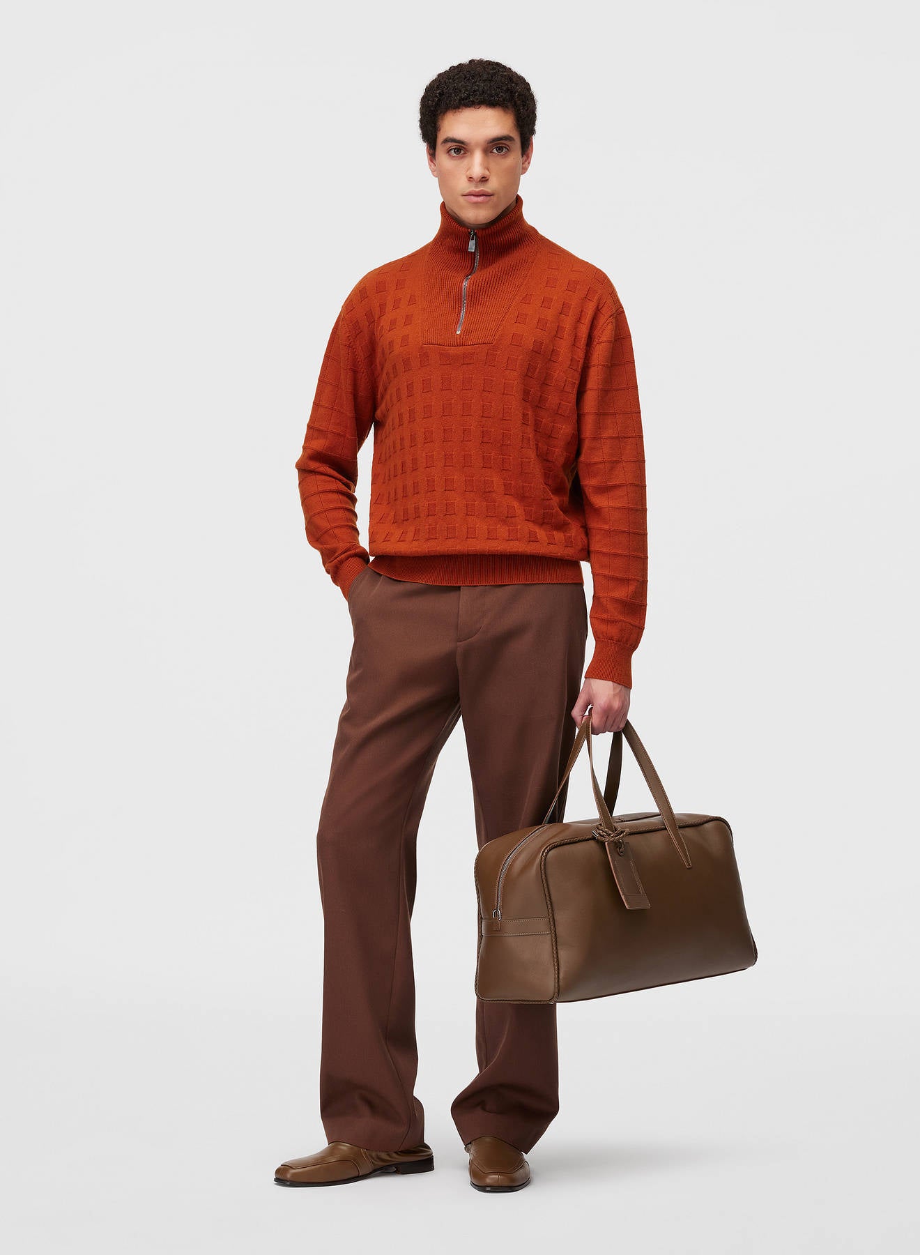 Retori Window Zip Up Mockneck Clay - Knitwear - Luxury Sweaters for Men - Full Model