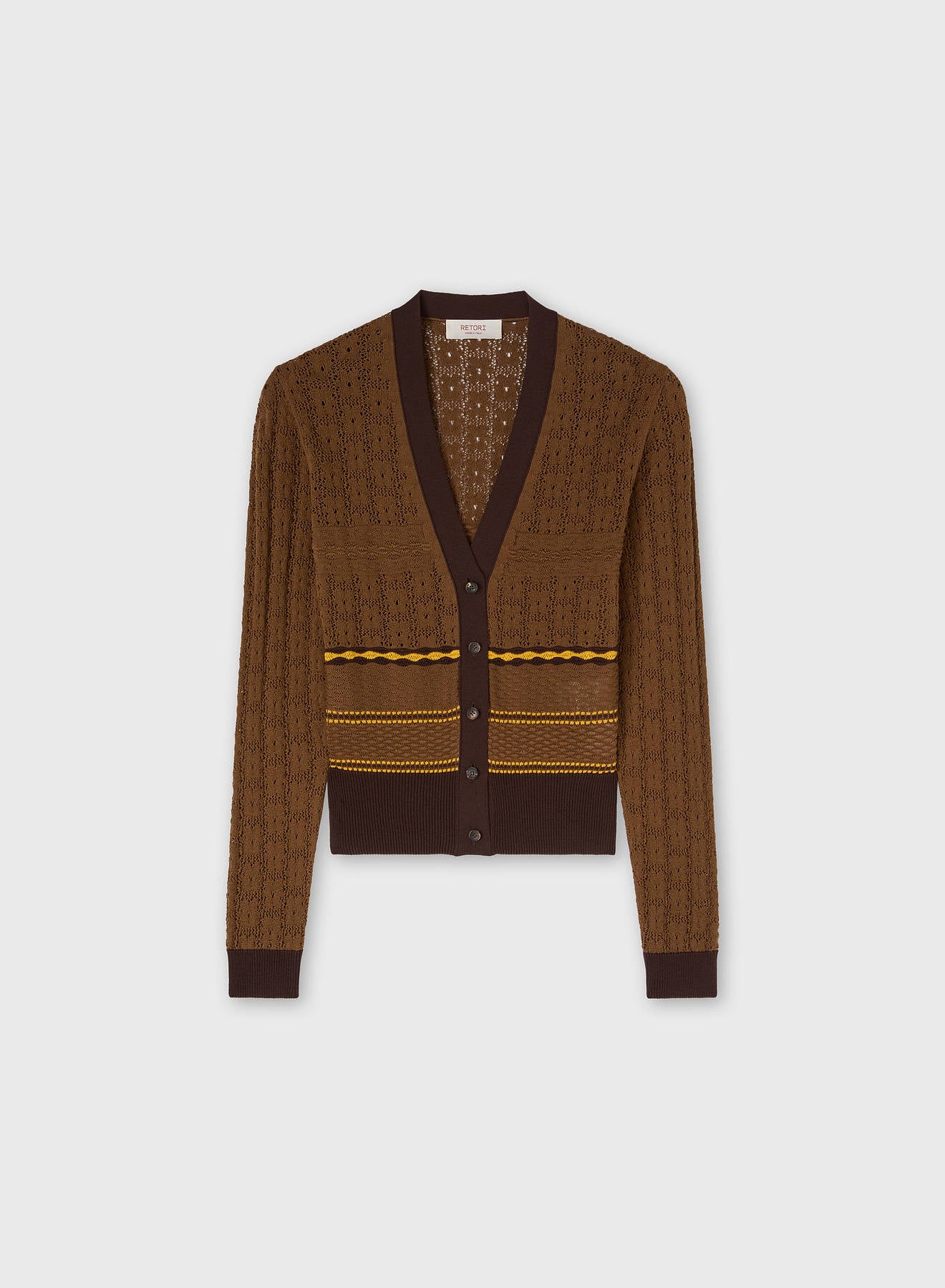 MIX STITCH KNIT CARDIGAN DARK TAUPE, CHOCO, YELLOW