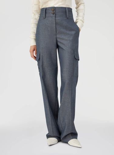 Retori Embroidered Cargo Pants Denim Blu - Ready To Wear - Luxury Cargo Pants for Women