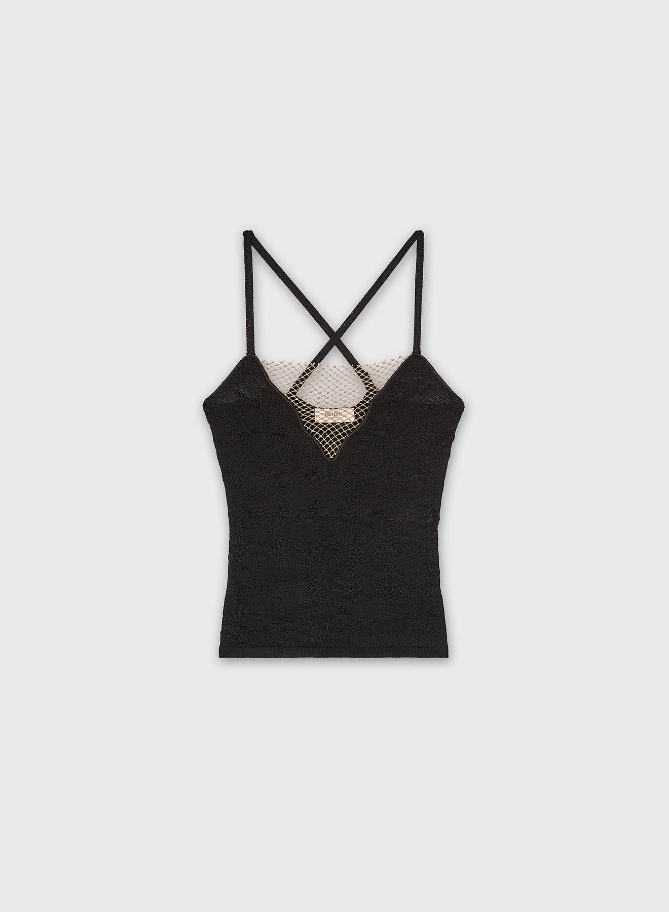 JACQUARD KNIT TOP WITH NET DETAIL BLACK