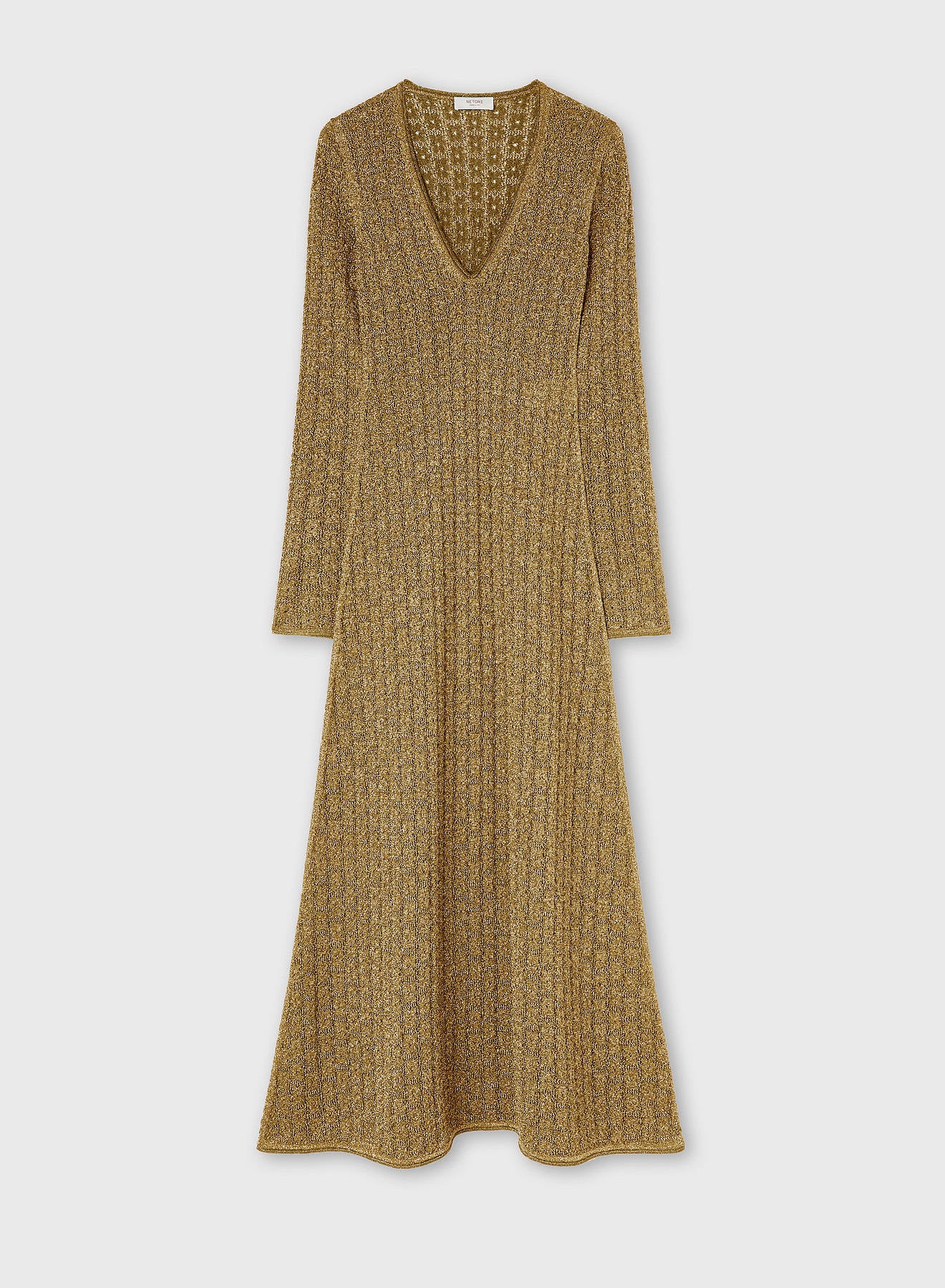 LUREX JACQUARD KNIT LONG DRESS GOLD