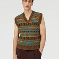 Retori Jacquard Weaved Vneck Vest Chocolate And Turquoise - Ready To Wear - Luxury Vests for Men