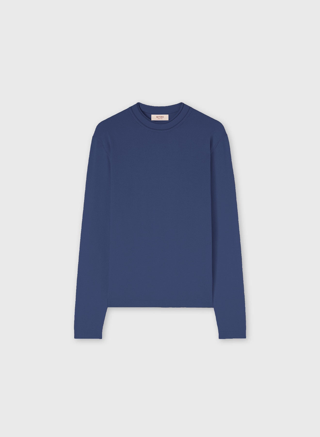 JERSEY STITCH KNIT CREWNECK WITH CONTRASTING STRIPE DETAIL BLUE