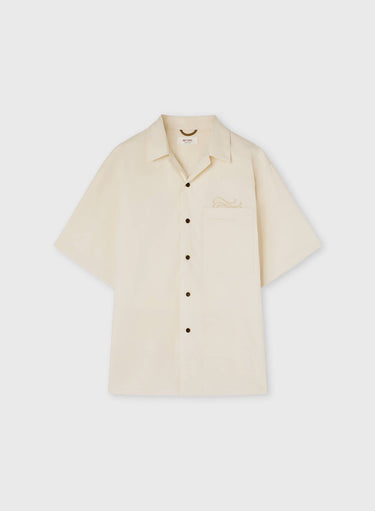 CAMICIA A MANICHE CORTE IN POPELINE DI COTONE ELASTICIZZATO CON RICAMO