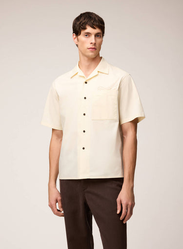 CAMICIA A MANICHE CORTE IN POPELINE DI COTONE ELASTICIZZATO CON RICAMO