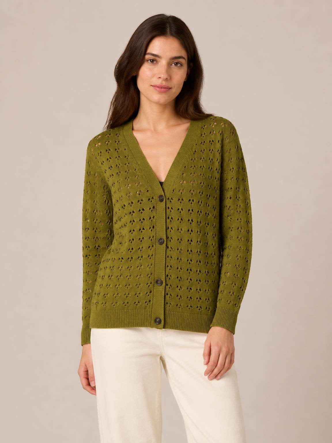CARDIGAN IN MAGLIA TRAFORATA DI COTONE E SETA