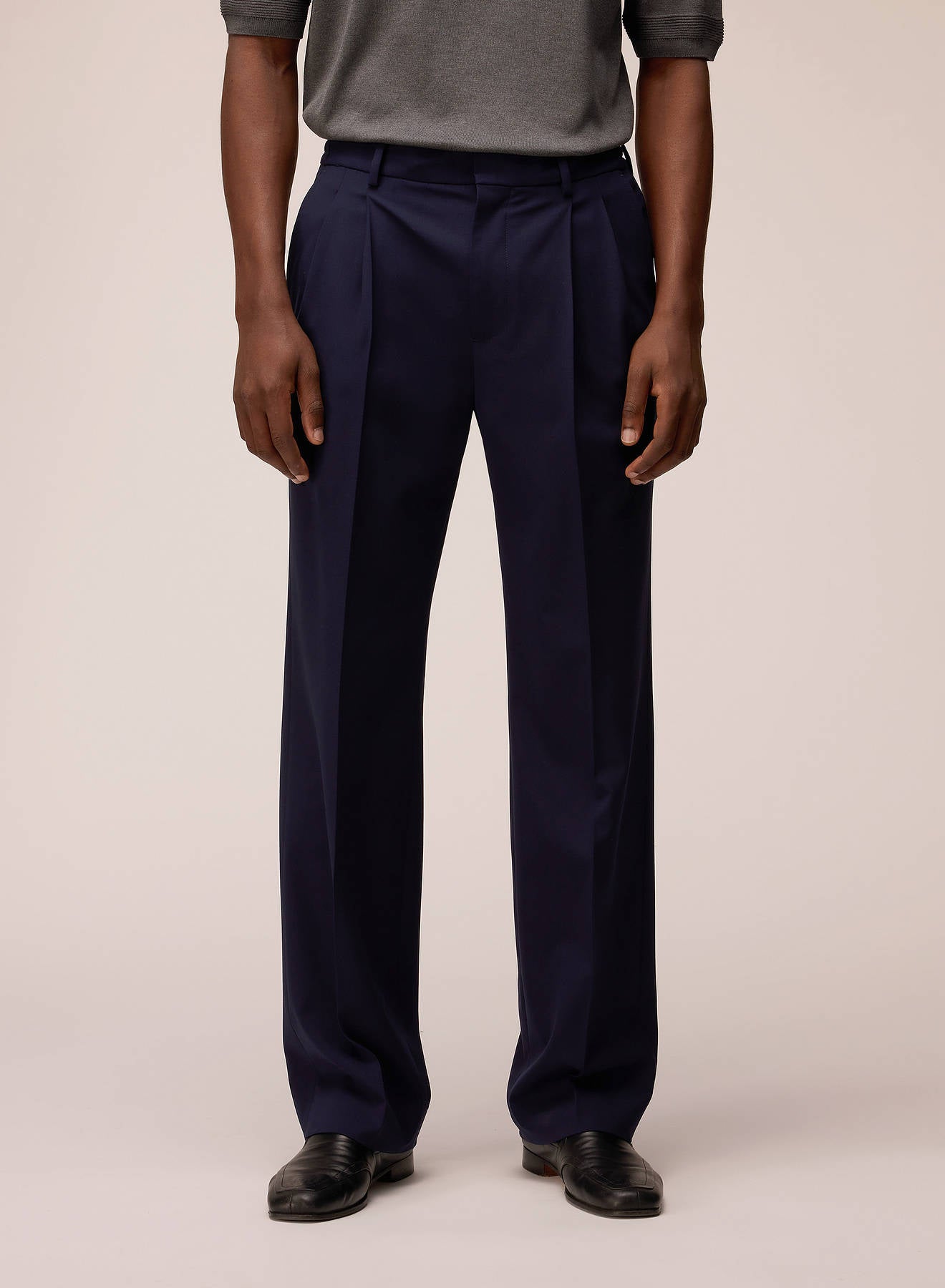 STRETCH WOOL TWO PLEATS PANTS