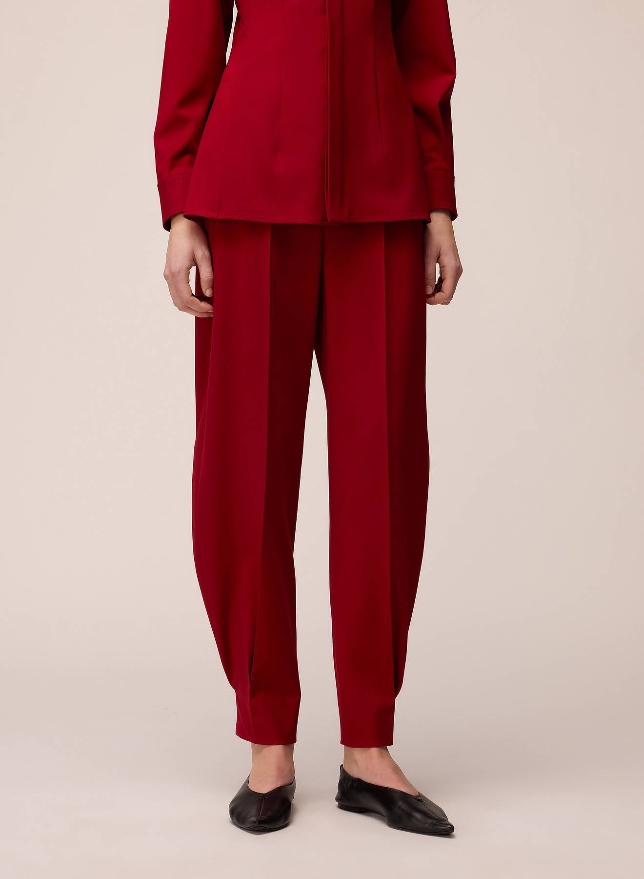 STRETCH WOOL BARREL PANTS