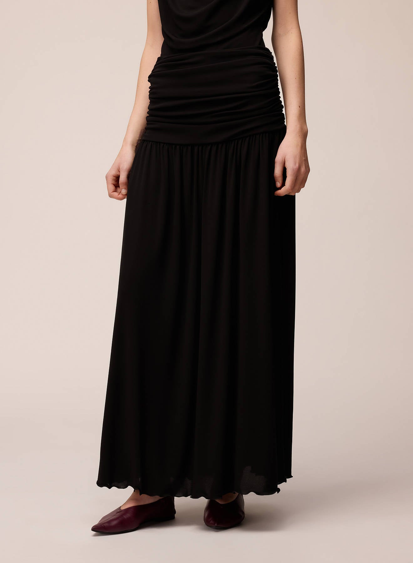 DRAPED VISCOSE JERSEY LONG SKIRT