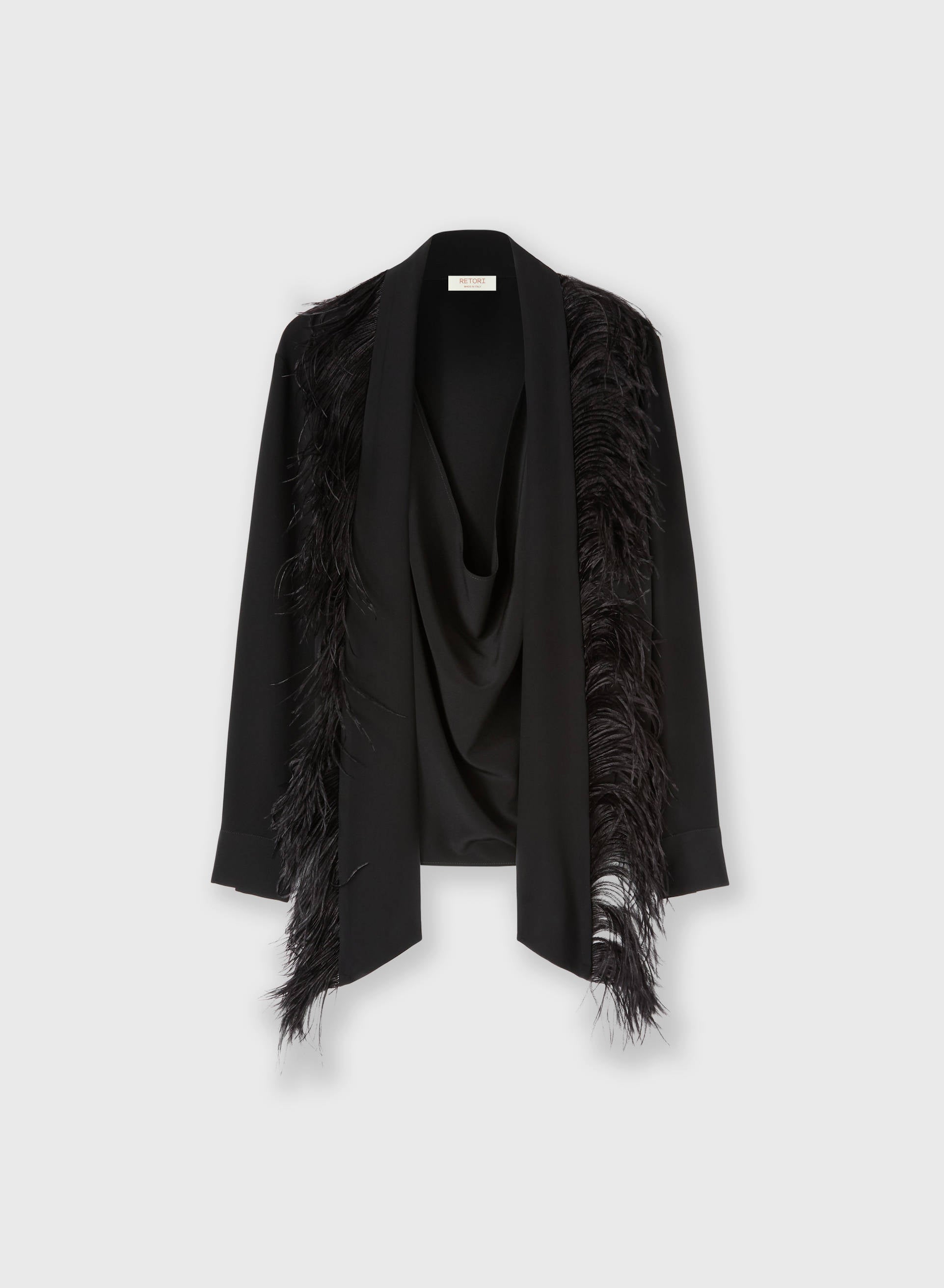 BLOUSA IN CREPE DE CHINE CON DETTAGLIO SCIARPA E PIUME