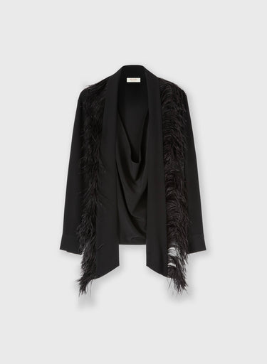 BLOUSA IN CREPE DE CHINE CON DETTAGLIO SCIARPA E PIUME