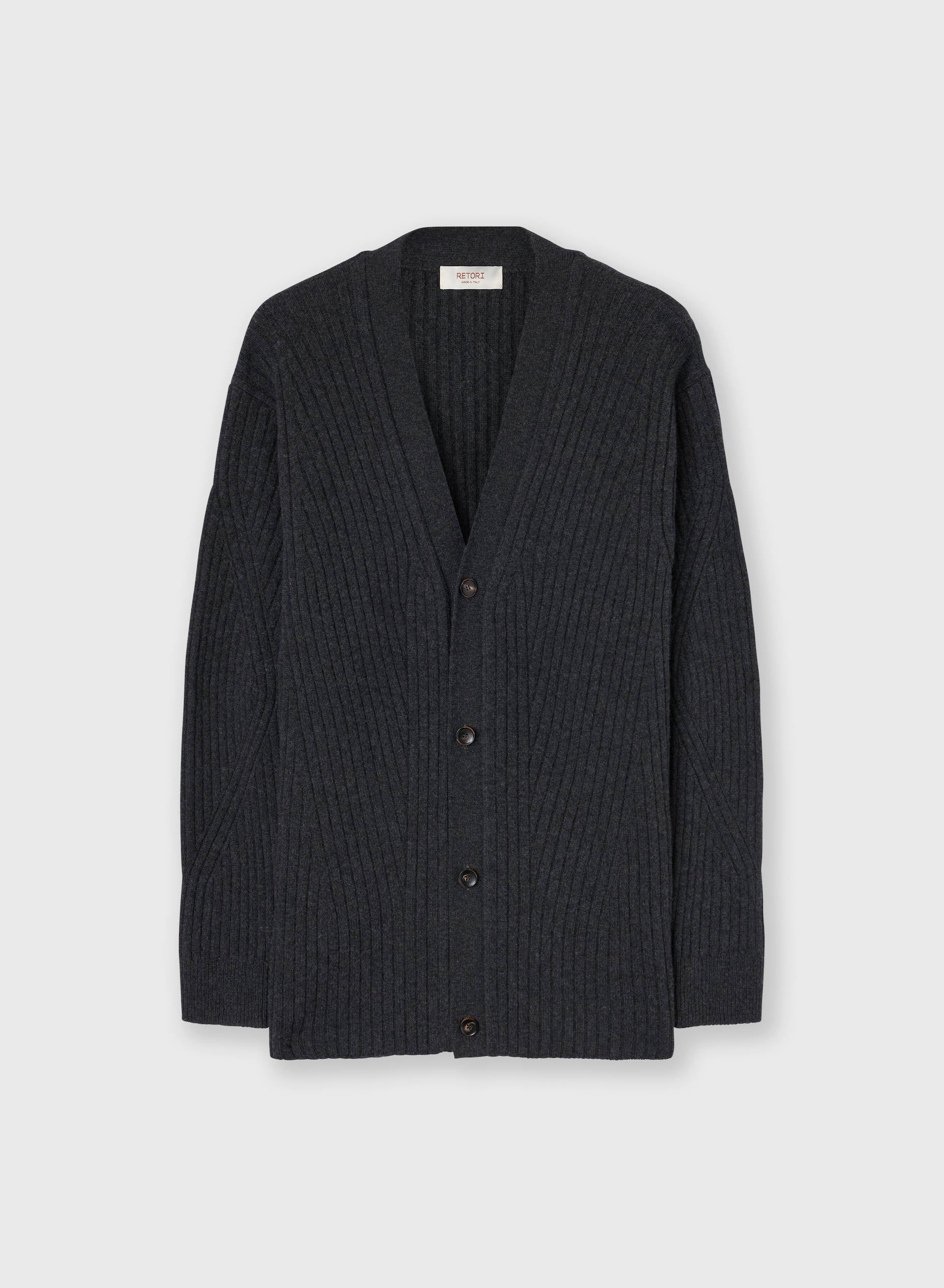 RIBBED KNIT WOOL AND CASHMERE CARDIGAN