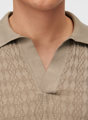 Retori Micro Argyle Polo Sand - Knitwear - Luxury Polos for Men - Detail