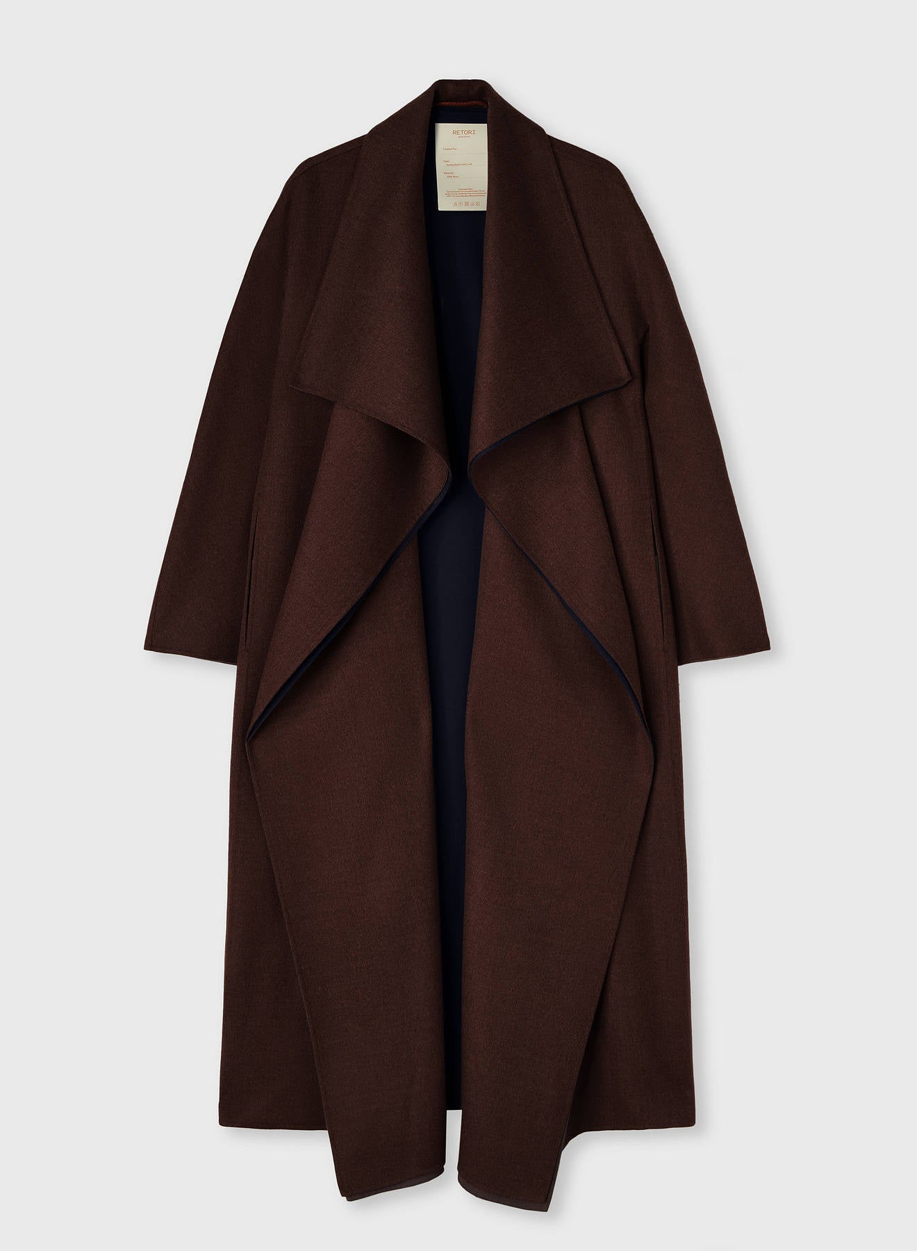 Retori Double Shawl Collar Coat Chocolate and Navy - Ready To Wear - Luxury Coats & Jackets for Women