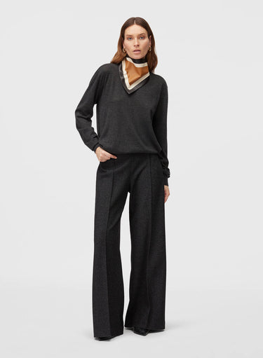 Retori Side Argyle Detail Crewneck Anthracite - Knitwear - Luxury Sweaters for Men and Women - Full Model Woman