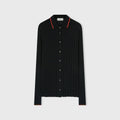 Retori Ribbed Button Down Cardigan With Shirt Collar And Contrast Color Details Black + Red And Camel - Knitwear - Luxury Cardigans for Women