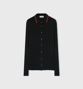 Retori Ribbed Button Down Cardigan With Shirt Collar And Contrast Color Details Black + Red And Camel - Knitwear - Luxury Cardigans for Women