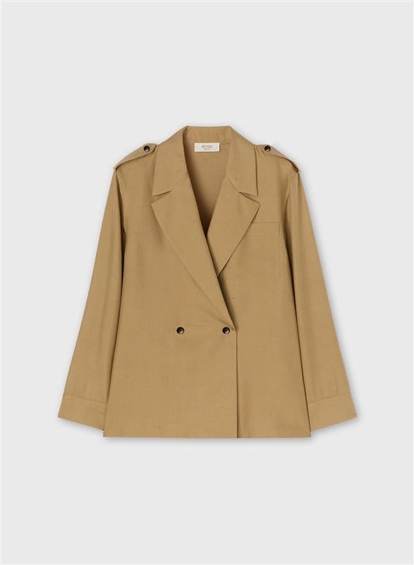 TWO BUTTONS SILK BLAZER CAMEL