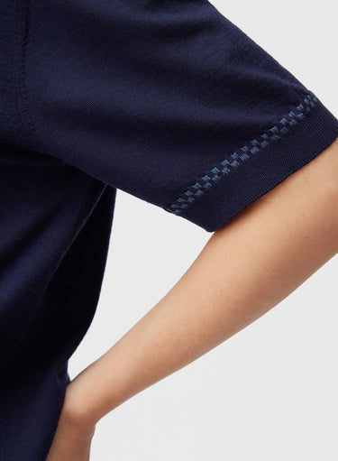 Retori Cuff Micro Check Detail Short Sleeve Polo Navy And Avio - Knitwear - Luxury Unisex Polos - Detail Woman