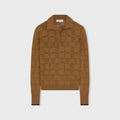 Retori Light Cotton And Cashmere Jacquard Damier Long Sleeves Polo With Contrast Color Details Camel And Black - Knitwear - Luxury Polos for Women