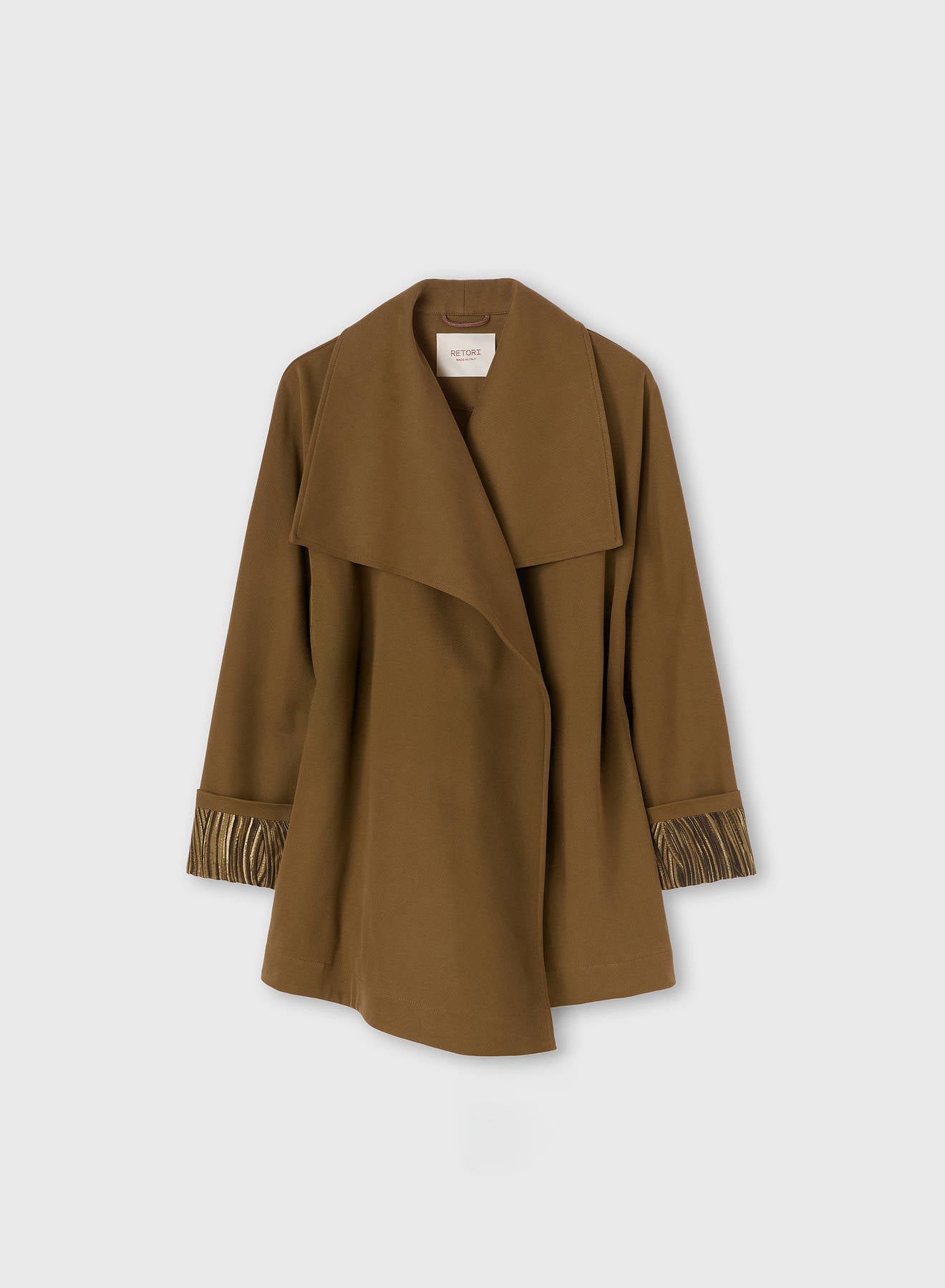 COTTON AND CASHMERE SHAWL COLLAR JACKET WITH PRINTED LINING CAMEL