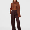 Retori Striped Scarf Crewneck Chocolate And Orange - Knitwear - Luxury Sweaters for Women - Full Model