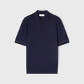 Retori Cuff Micro Check Detail Short Sleeve Polo Navy And Avio - Knitwear - Luxury Unisex Polos