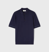 Retori Cuff Micro Check Detail Short Sleeve Polo Navy And Avio - Knitwear - Luxury Unisex Polos