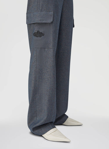 Retori Embroidered Cargo Pants Denim Blu - Ready To Wear - Luxury Cargo Pants for Women