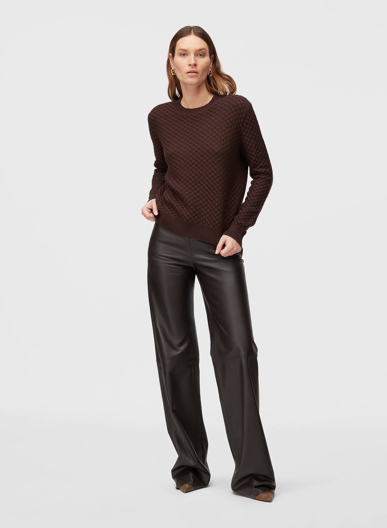 Retori Leather Pants Chocolate - Ready To Wear - Luxury Trousers for Women - Full Model