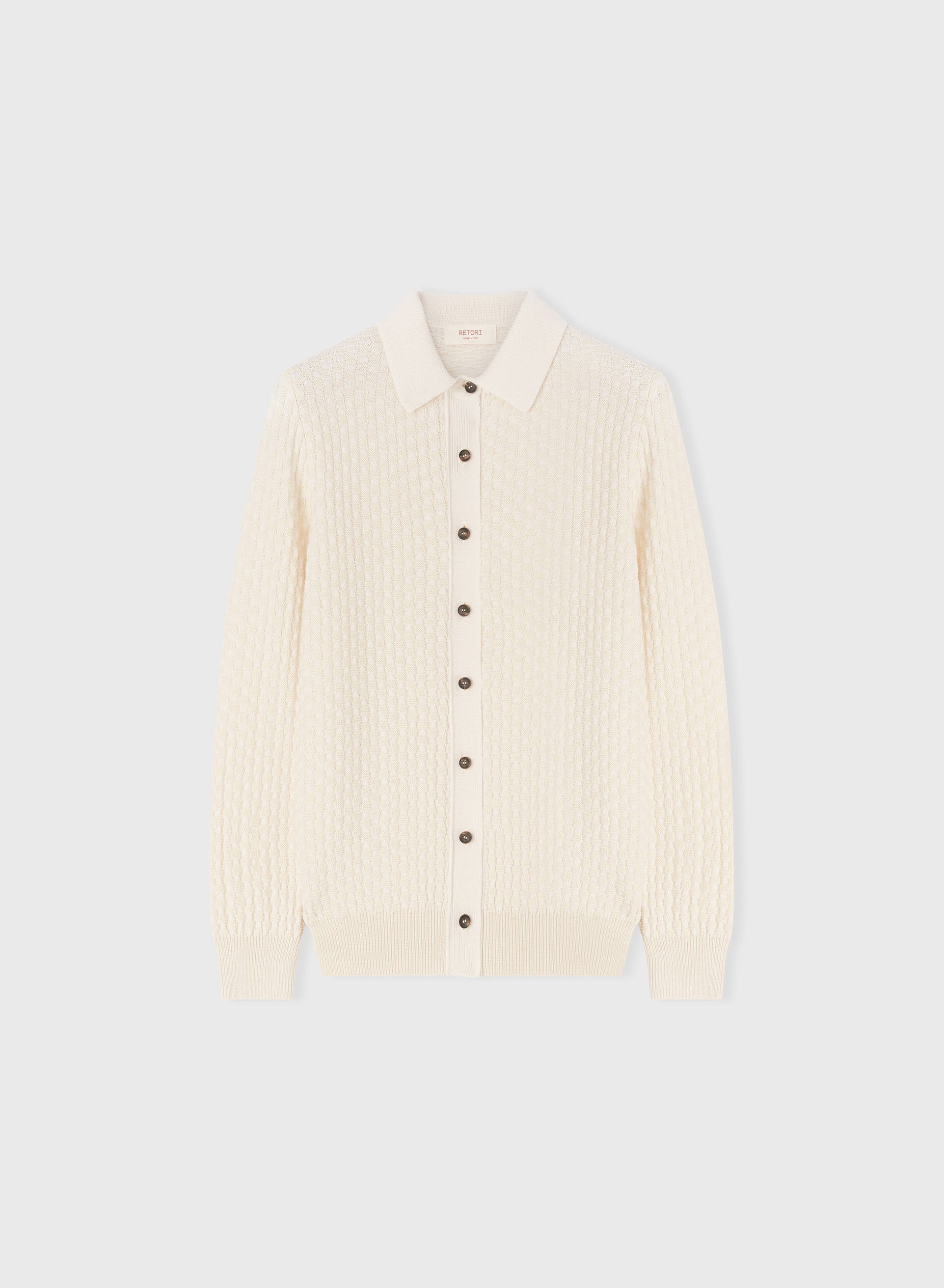 Retori Damier Wool And Silk Jacquard Button Down Cardi With Shirt Collar Ivory - Knitwear - Luxury Overshirts for Women