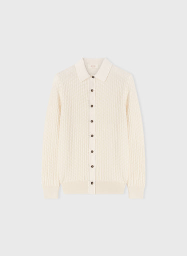 Retori Damier Wool And Silk Jacquard Button Down Cardi With Shirt Collar Ivory - Knitwear - Luxury Overshirts for Women