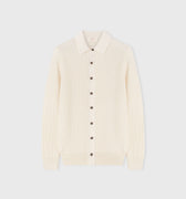 Retori Damier Wool And Silk Jacquard Button Down Cardi With Shirt Collar Ivory - Knitwear - Luxury Overshirts for Women
