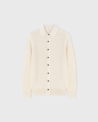 Retori Damier Wool And Silk Jacquard Button Down Cardi With Shirt Collar Ivory - Knitwear - Luxury Overshirts for Women