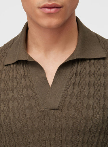 Retori Micro Argyle Polo Military Green - Knitwear - Luxury Polos for Men - Detail