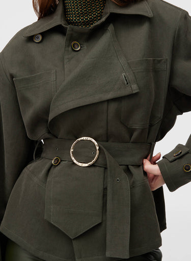 Retori Mini Trench Dark Green - Ready To Wear - Luxury Trench Coats for Women - Detail Belt