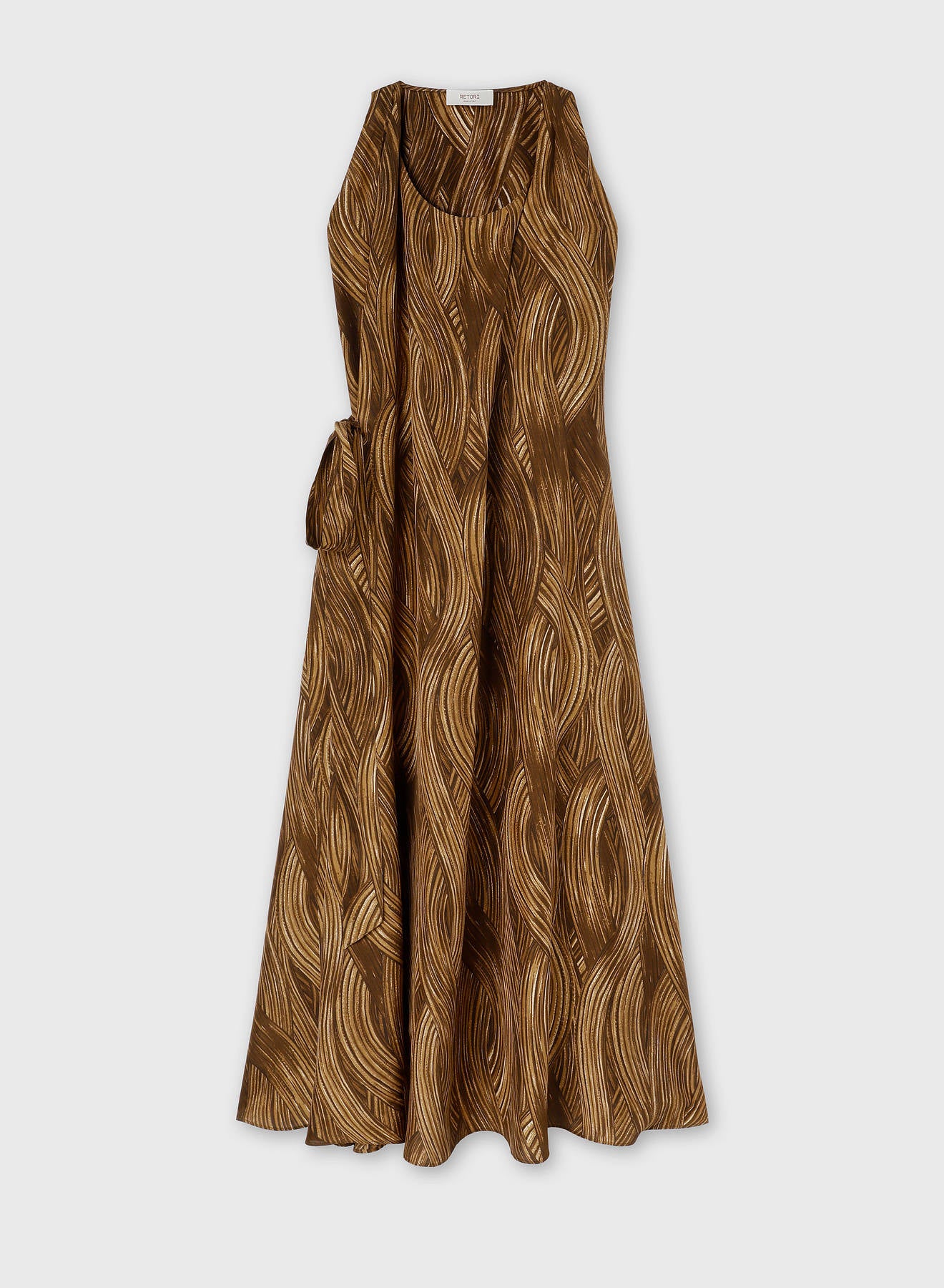 PRINTED SILK MIDI DRESS CAMEL