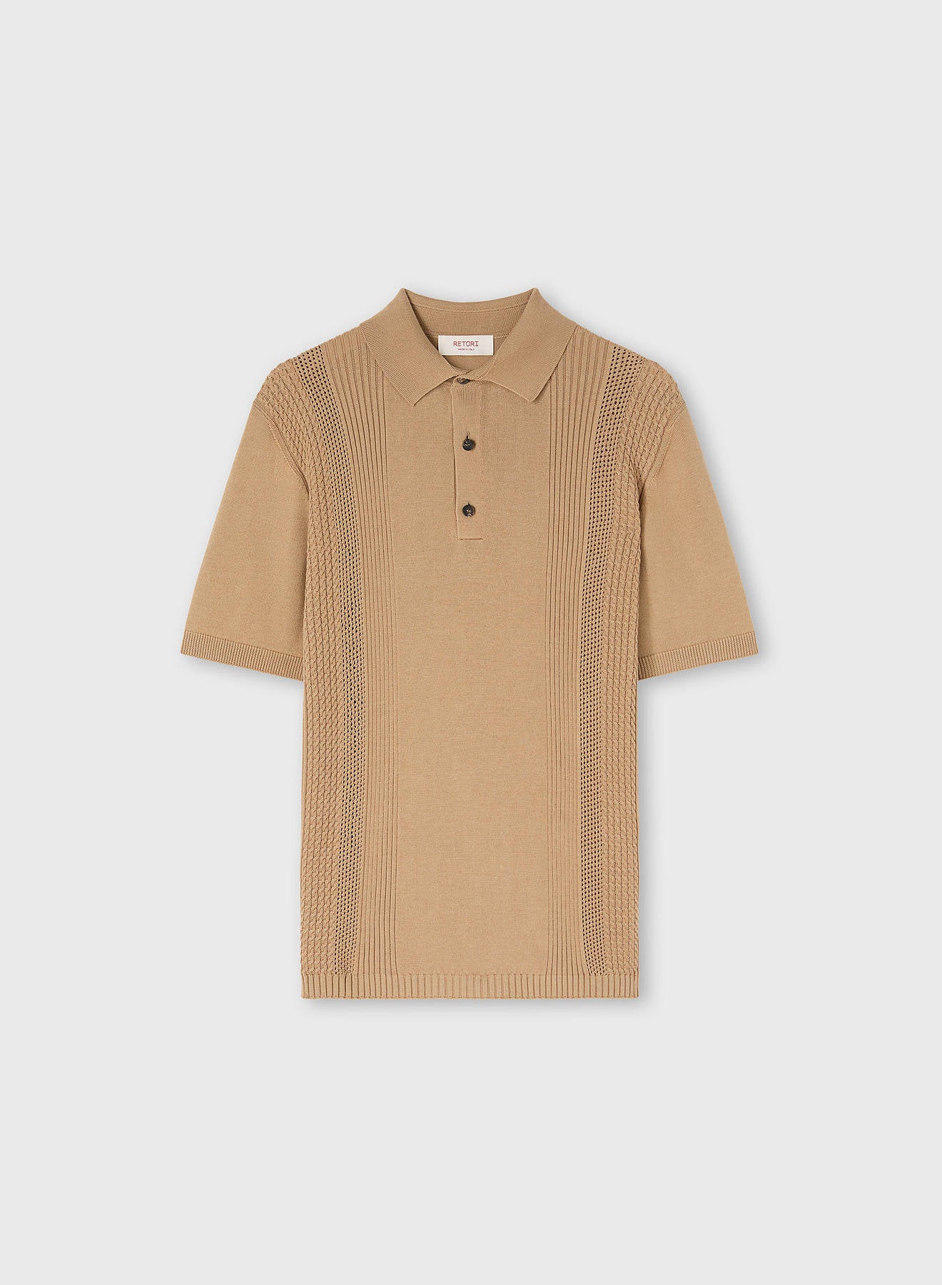 MIX STITCHES KNIT POLO CAMEL
