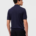 Retori Cuff Micro Check Detail Short Sleeve Polo Navy And Avio - Knitwear - Luxury Unisex Polos - Back Man