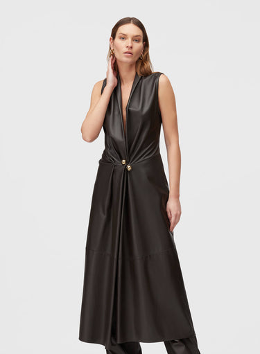 Retori Leather Vest Dress Chocolate - Ready To Wear - Luxury Dresses for Women - Front