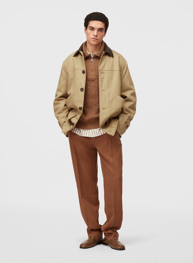 Retori Field Jacket With Leather Details Sand And Chocolate - Ready To Wear - Luxury Coats & Jackets for Men - Full Model