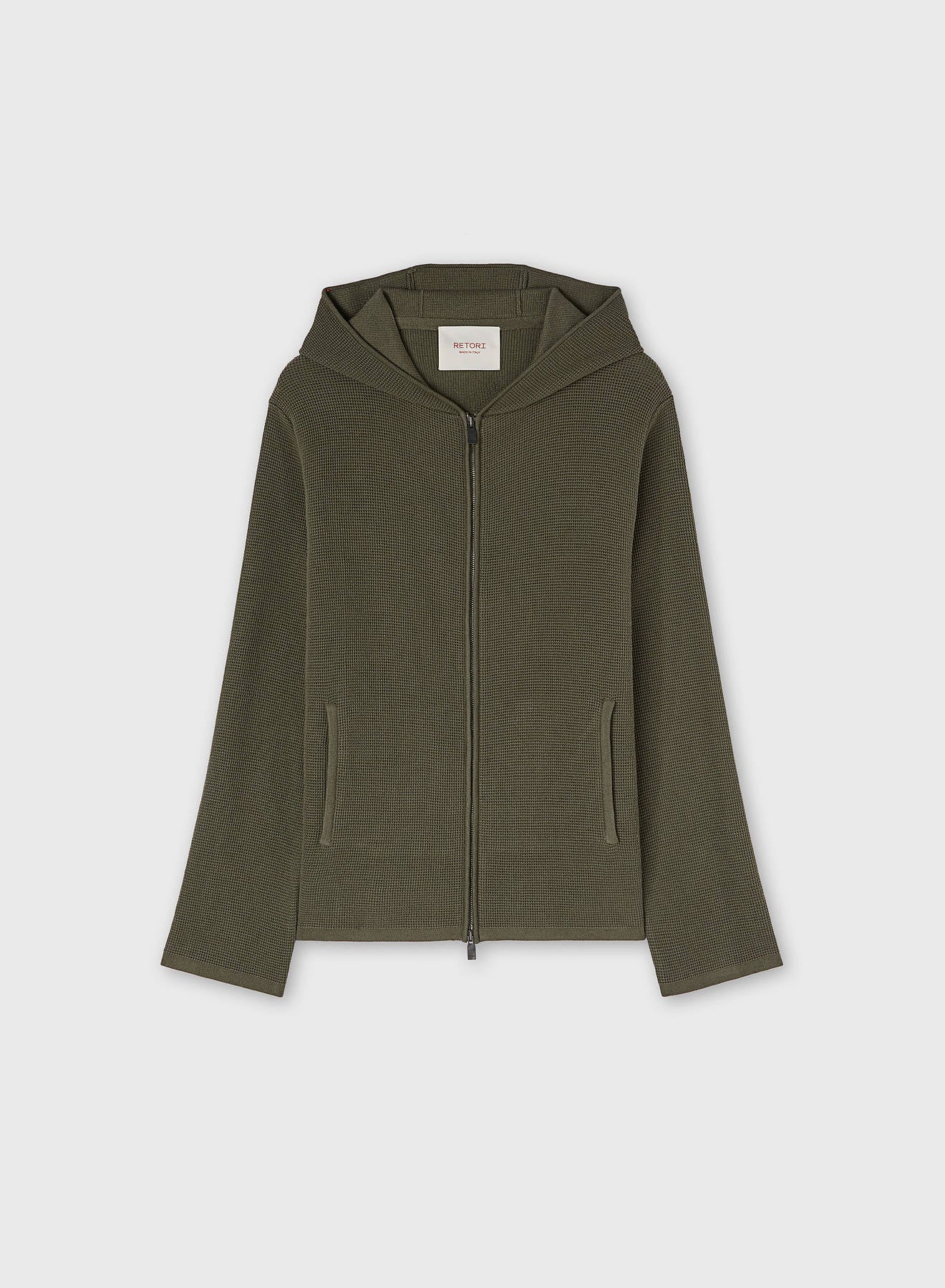 KNIT ZIP UP HOODIE OLIVE GREEN