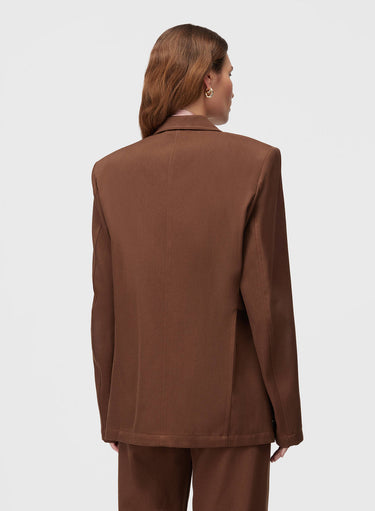 Retori Denim Belt Jacket Clay - Ready To Wear - Luxury Coats & Jackets for Women - Back Model