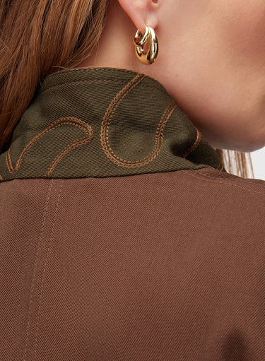 Retori Denim Belt Jacket Clay - Ready To Wear - Luxury Coats & Jackets for Women - Neck Detail